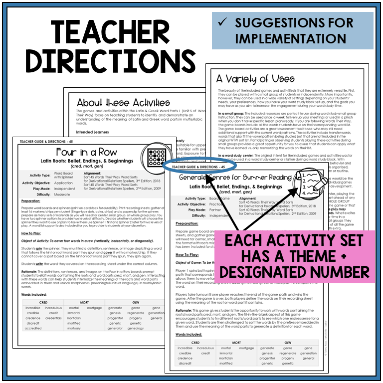Teacher directions and suggestions for implementation