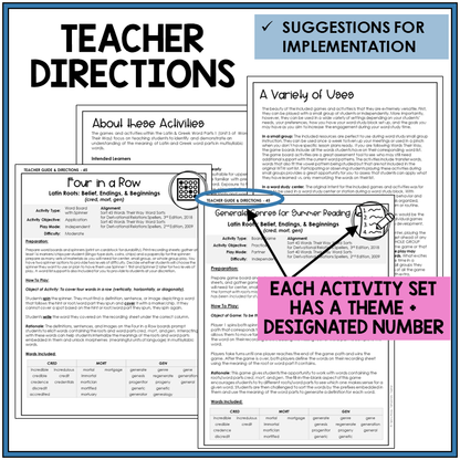 Teacher directions and suggestions for implementation