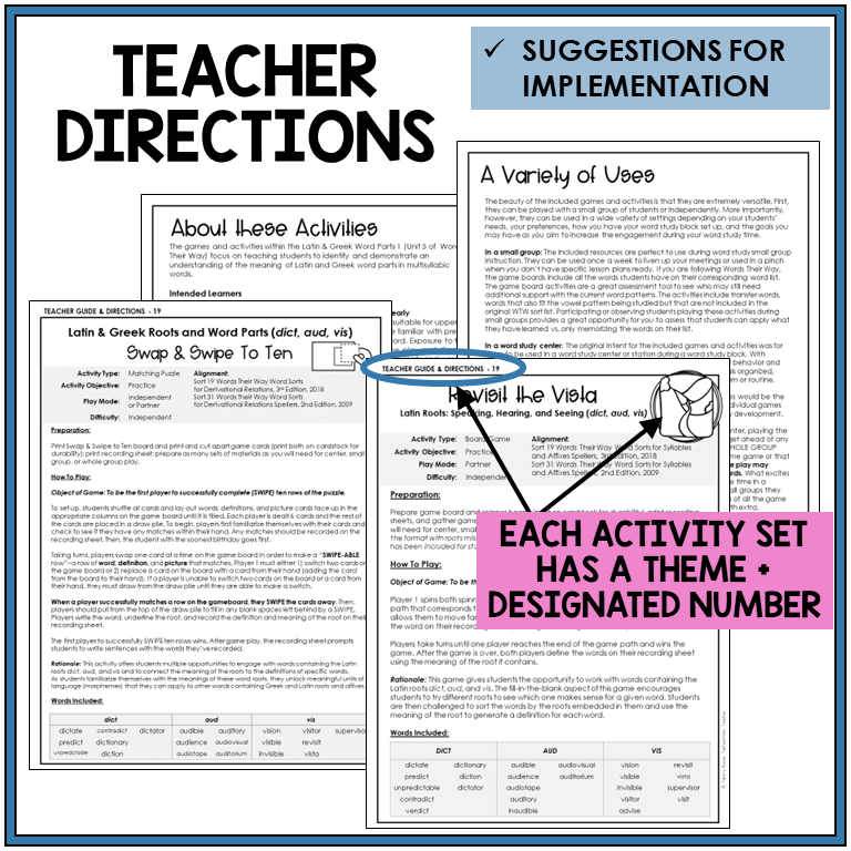Teacher directions and suggestions for implementation