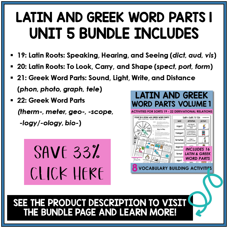 Derivational Relations Unit 5 bundle contents