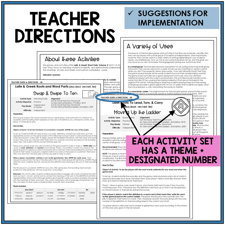 Teacher directions and suggestions for implementation