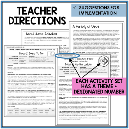 Teacher directions and suggestions for implementation