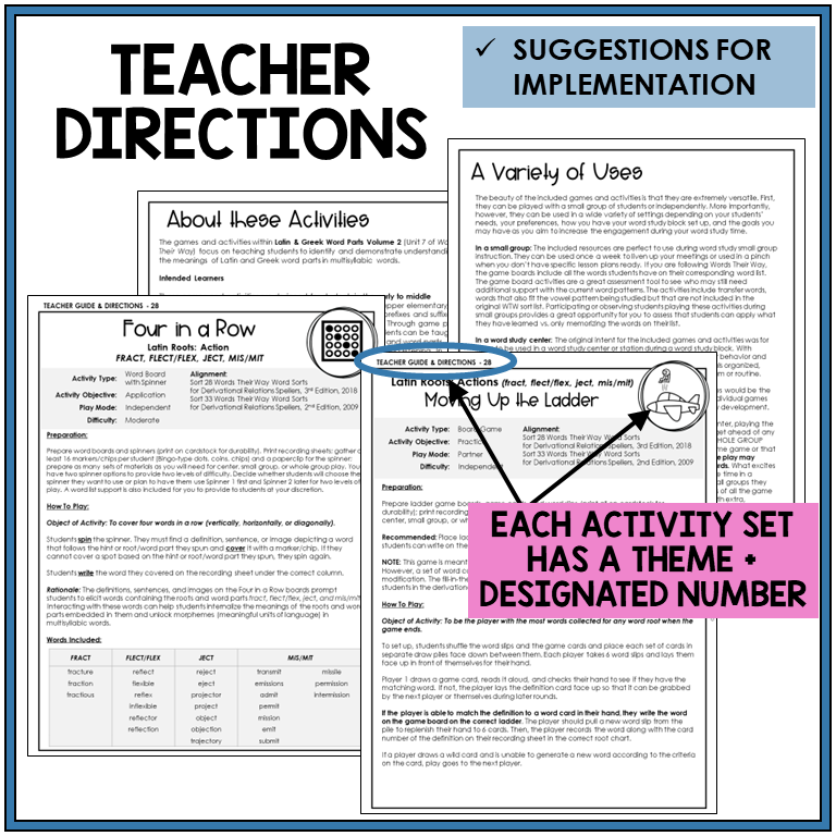 Teacher directions and suggestions for implementation