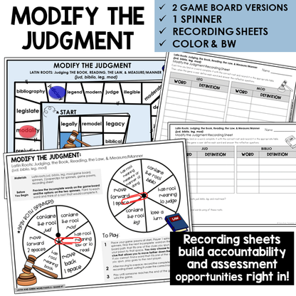 Modify the Judgment board game for Latin roots JUD, BIBLIO, LEG, MOD