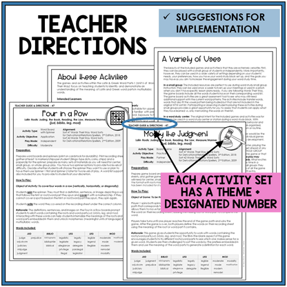 Teacher directions and suggestions for implementation