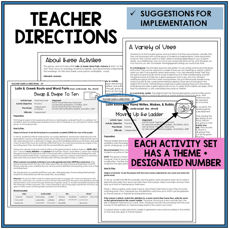 Teacher directions and suggestions for implementation