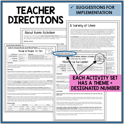 Teacher directions and suggestions for implementation