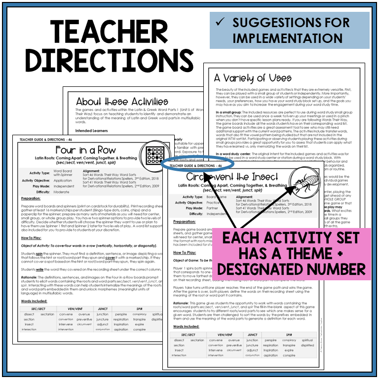 Teacher directions and suggestions for implementation