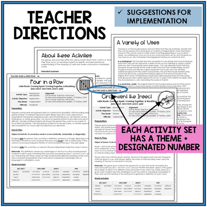 Teacher directions and suggestions for implementation