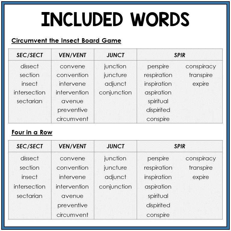 Word list for Latin roots SEC/SECT, VEN/VENT, JUNCT, SPIR, Sort 46