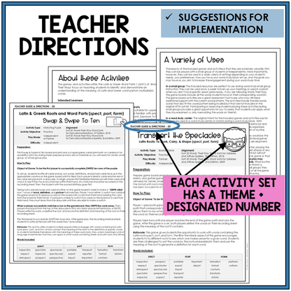 Teacher directions and suggestions for implementation