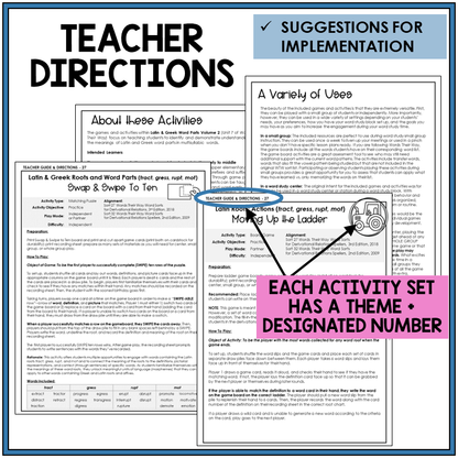 Teacher directions and suggestions for implementation