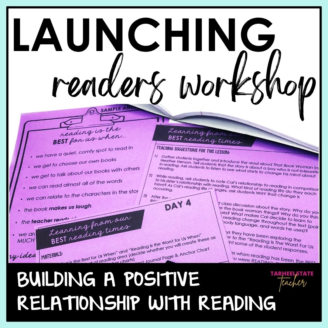 Launch Readers Workshop with minilessons, anchor charts, journal prompts & reading quotes. Help grades 3–6 students want to read independently and build a reading life from day one.