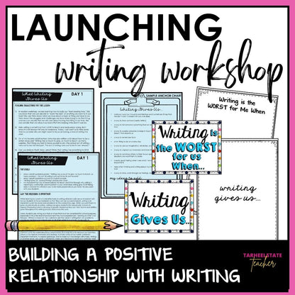 Launch Writers Workshop with minilessons, anchor charts, journal prompts & quotes. Help grades 3–6 students build a positive relationship with writing from day one.