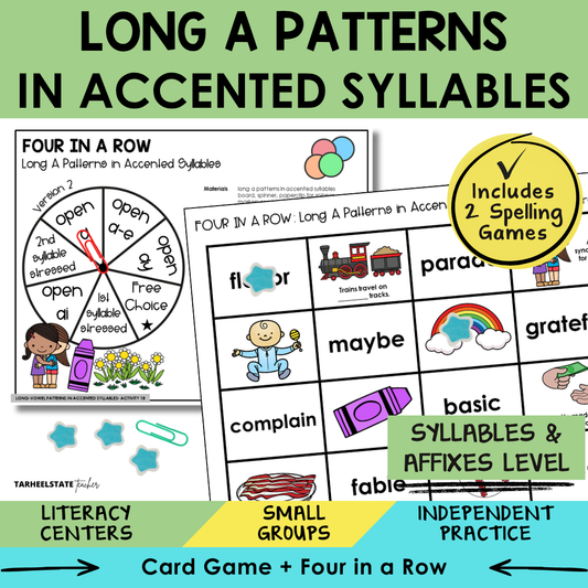 Long A Patterns in Accented Syllables Sort 18 Syllables Affixes Games cover