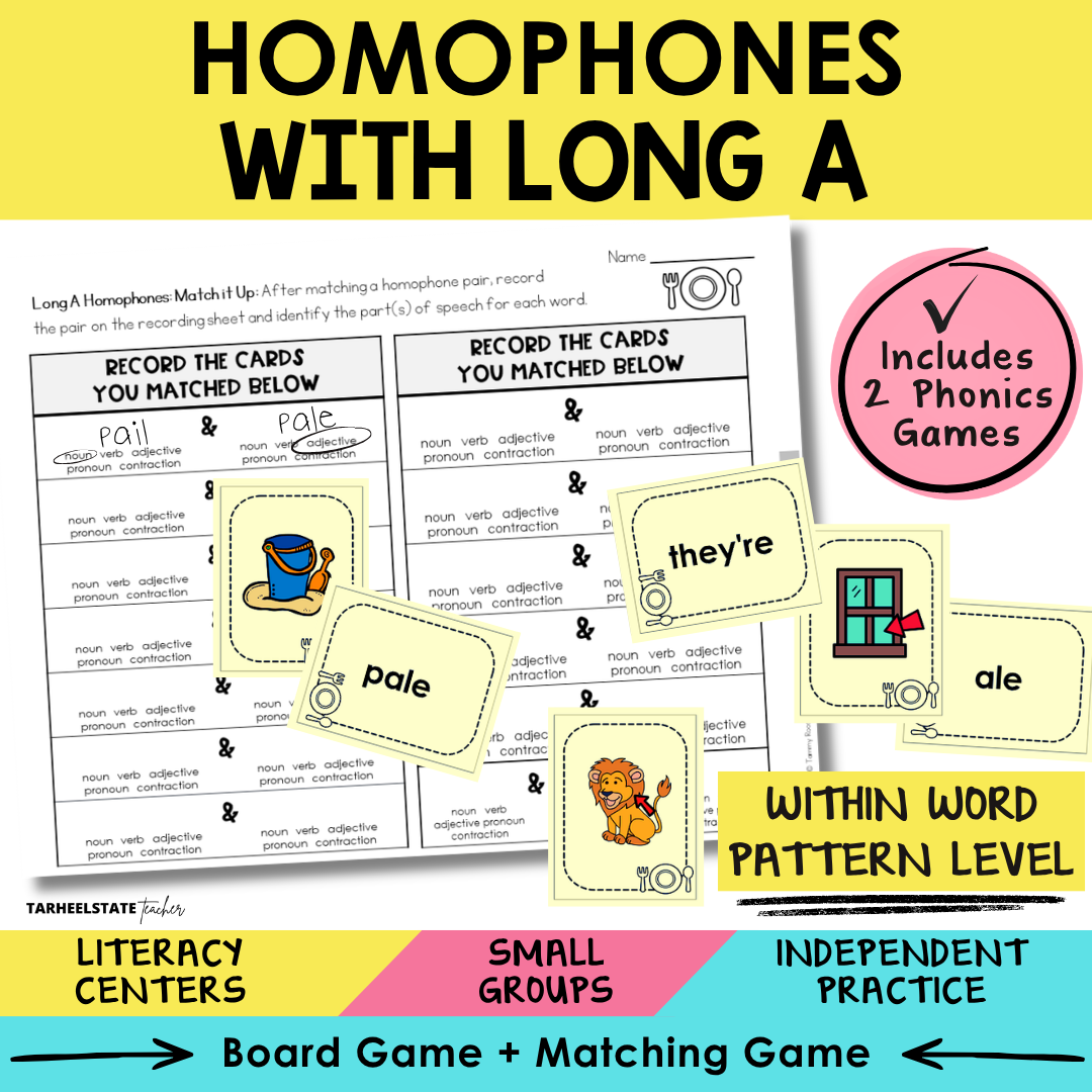 Homophones with Long A Sort 49 Within Word Pattern Games cover