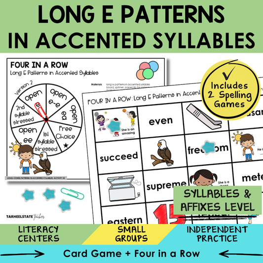 Long E Patterns in Accented Syllables Sort 22 Syllables Affixes Games cover