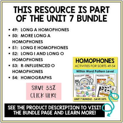 Within Word Pattern Unit 7 homophones bundle contents