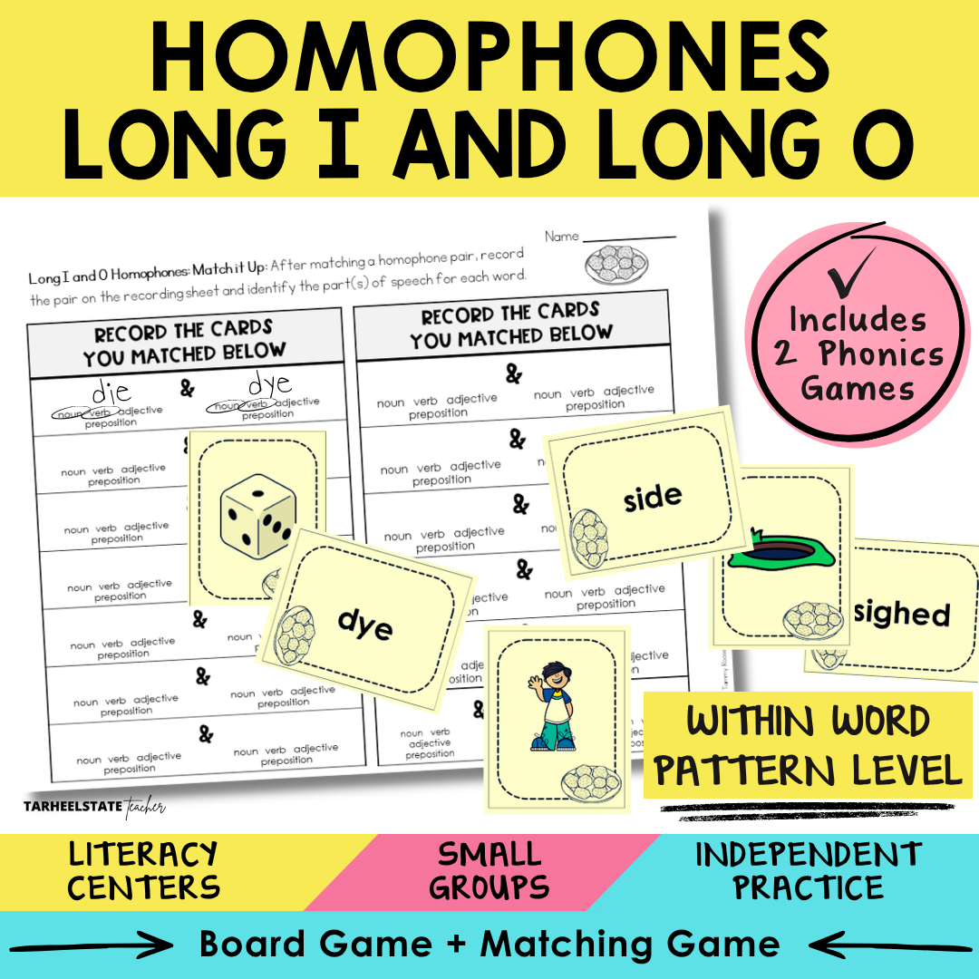 Homophones Long I and Long O Sort 52 Within Word Pattern Games cover
