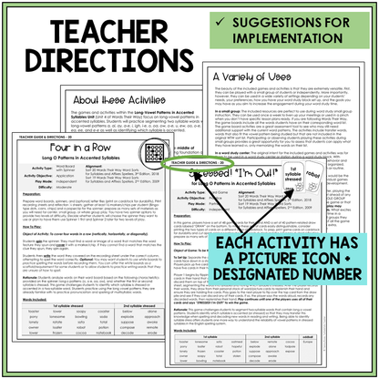 Teacher directions and suggestions for implementation, Long O patterns in accented syllables