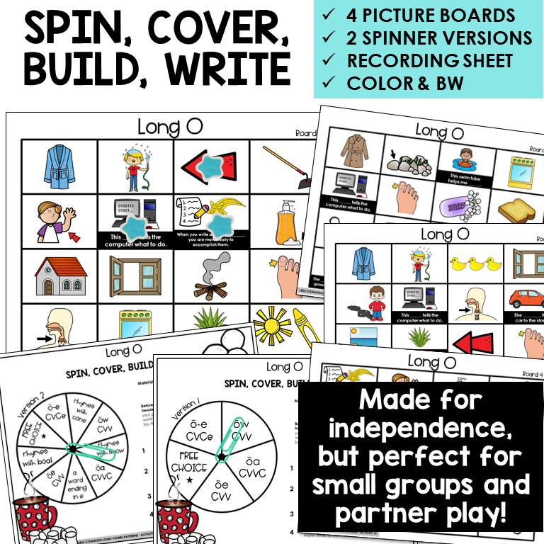 Spin, Cover, Build, Write picture boards for Long O