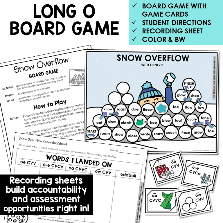 Snow Overflow board game with word cards and recording sheet