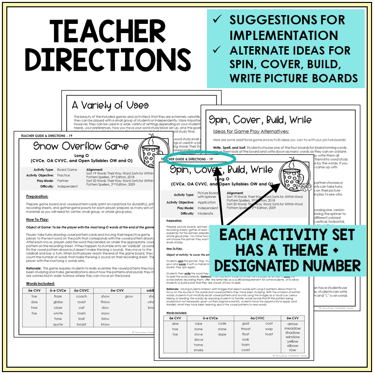 Teacher directions for Long O games