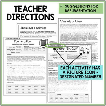 Teacher directions and suggestions for implementation, Long U patterns in accented syllables