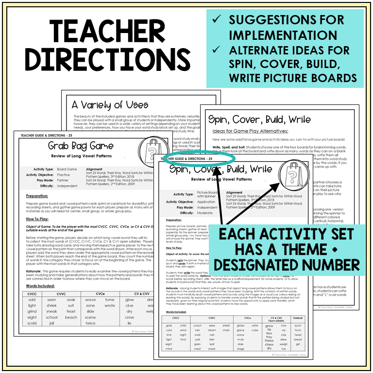 Teacher directions for long vowel pattern review games