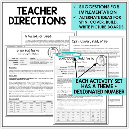 Teacher directions for long vowel pattern review games
