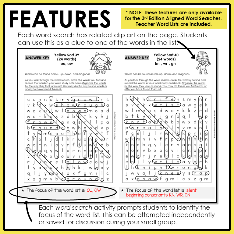 Within Word Pattern word search activity with related clip art and answer keys.