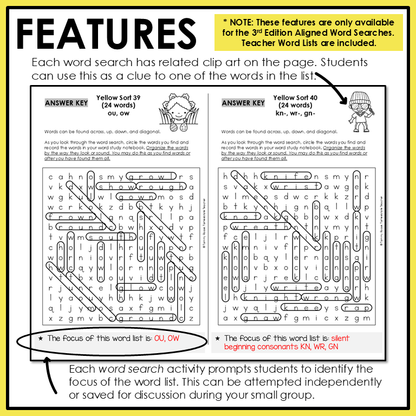 Within Word Pattern word search activity with related clip art and answer keys.