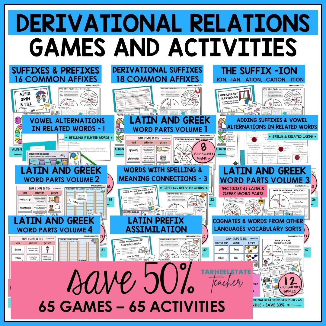 Derivational Relations Words Their Way Centers Games Activities Mega Bundle