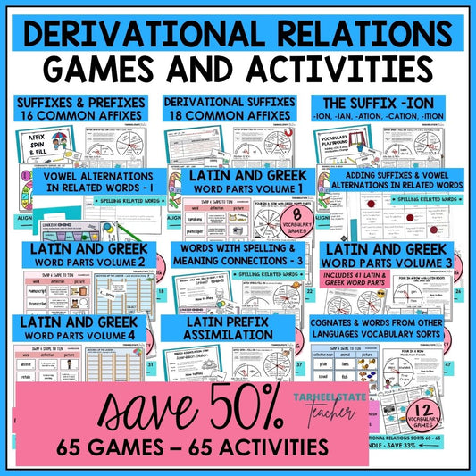 Derivational Relations Words Their Way Centers Games Activities Mega Bundle