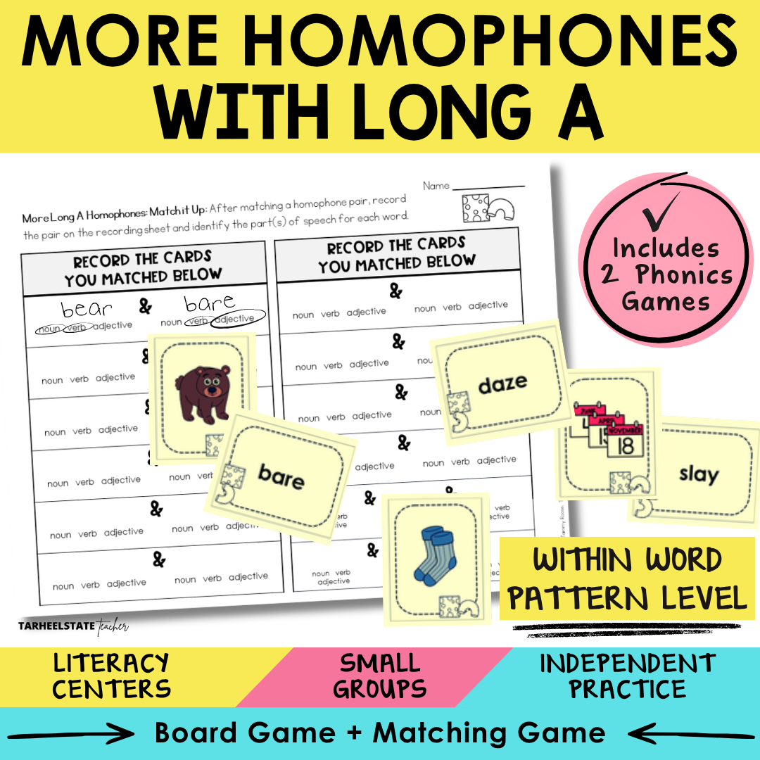 More Homophones with Long A Sort 50 Within Word Pattern Games cover