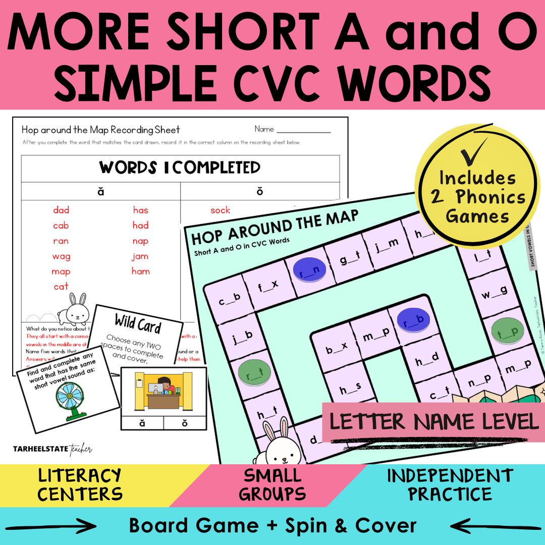 More Short A and O Simple CVC Words Sort 44 Letter Name Games cover