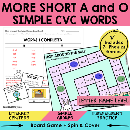 More Short A and O Simple CVC Words Sort 44 Letter Name Games cover