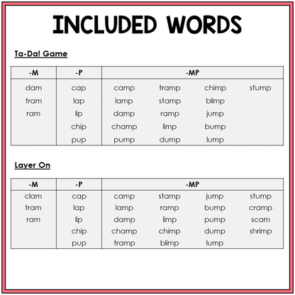 Word list for -MP word games, Sort 55