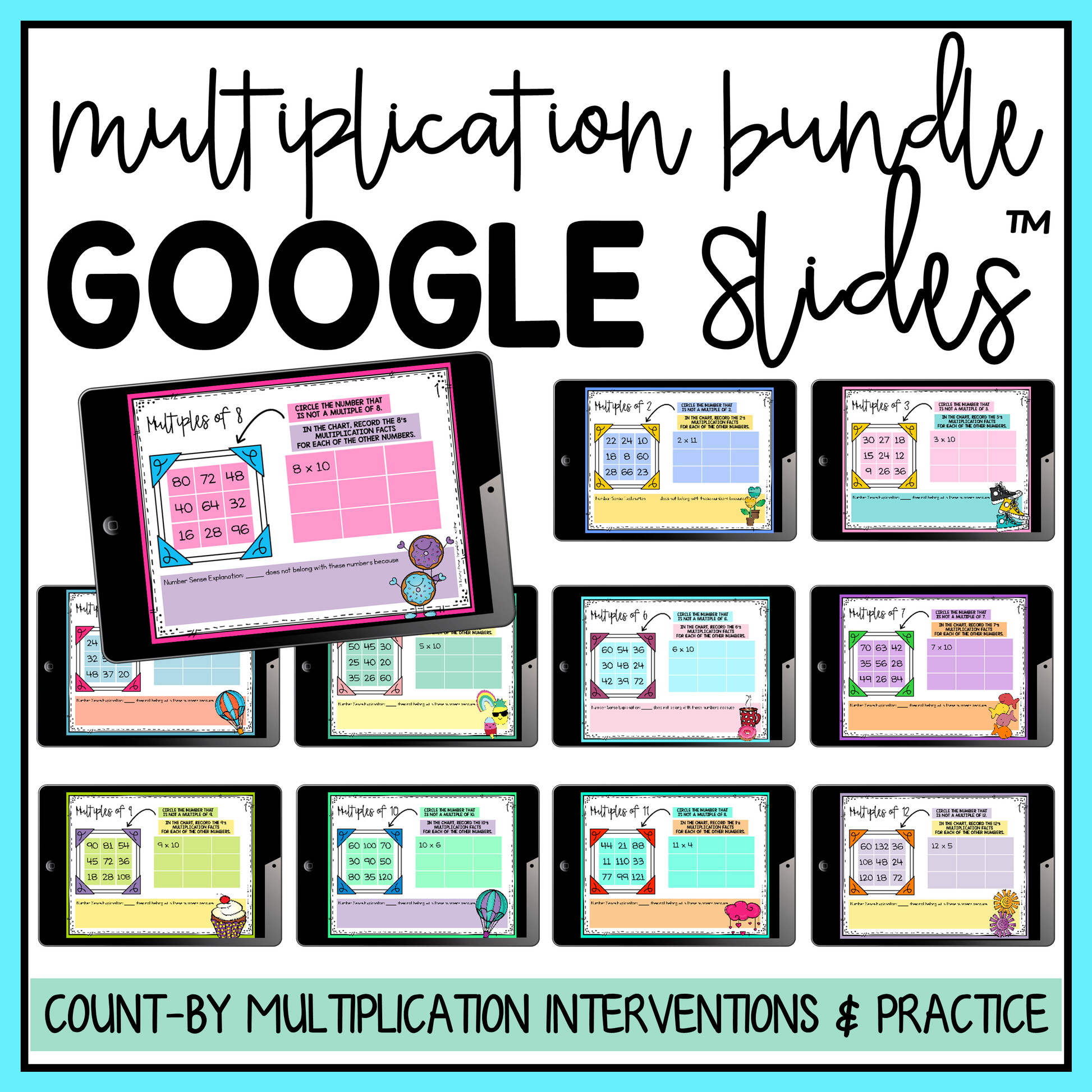 digital multiplication fact fluency activities and worksheets for facts 2-12s google slides