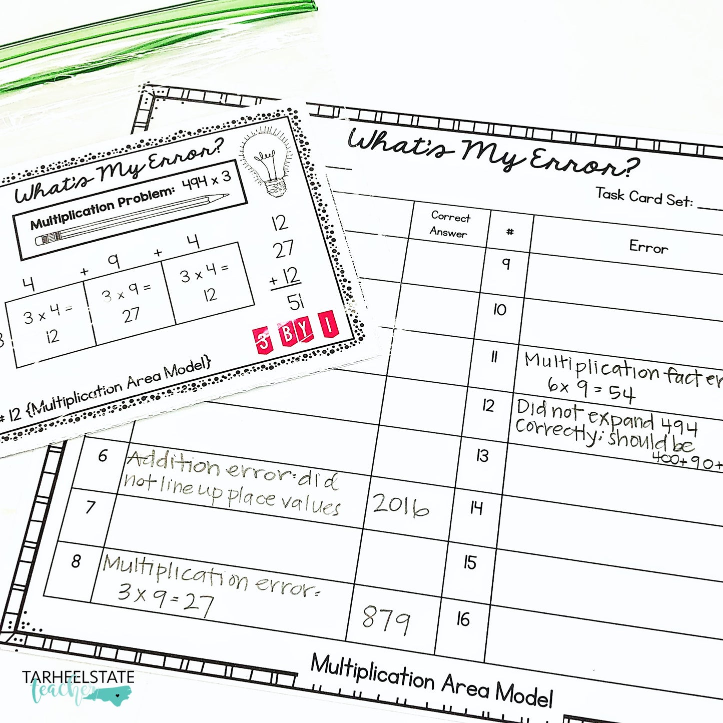 Multiply Whole Numbers with Area Model Error Analysis Task Cards Activities