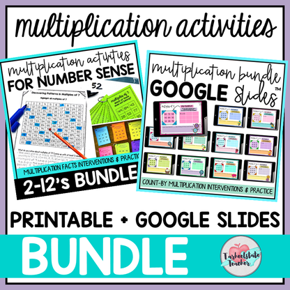 Multiplication fact fluency intervention and practice bundle including printable activities and google slides