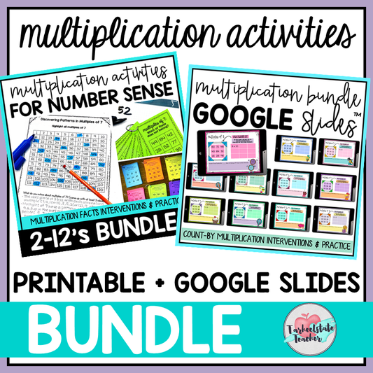 Multiplication fact fluency intervention and practice bundle including printable activities and google slides