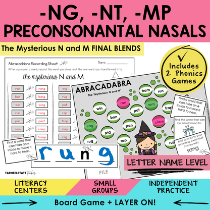 -NG, -NT, -MP Preconsonantal Nasals Sort 53 Letter Name Games cover