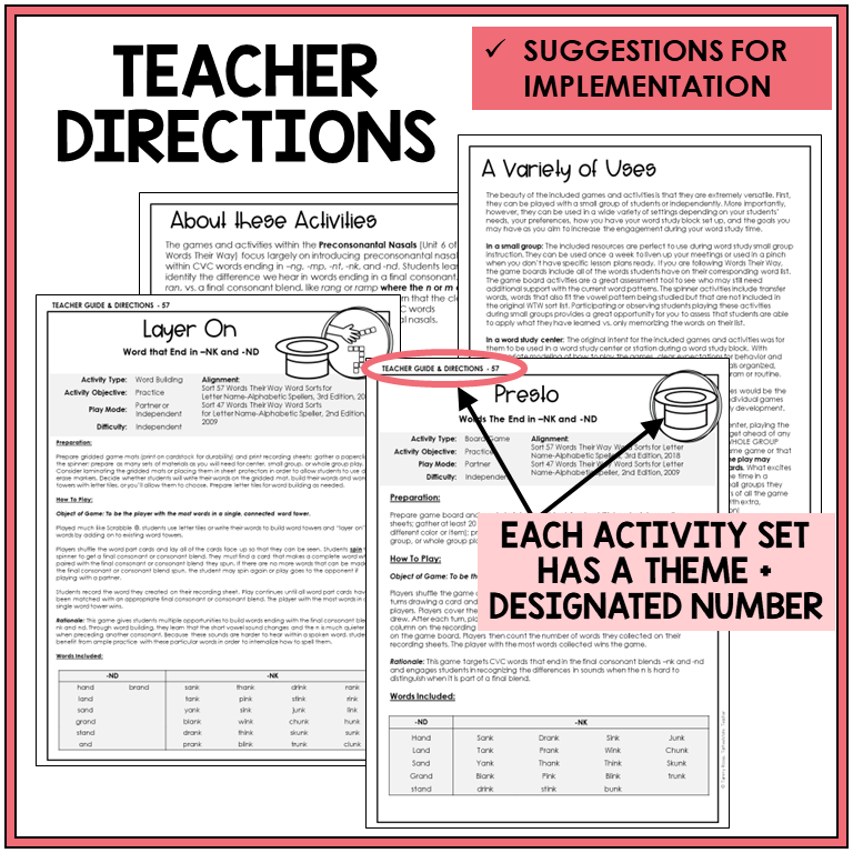 Teacher directions and suggestions for implementation