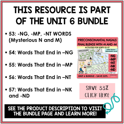 Letter Name Unit 6 preconsonantal nasals bundle contents