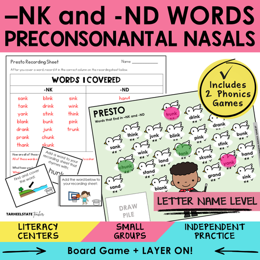 -NK and -ND Words Preconsonantal Nasals Sort 57 Letter Name Games cover