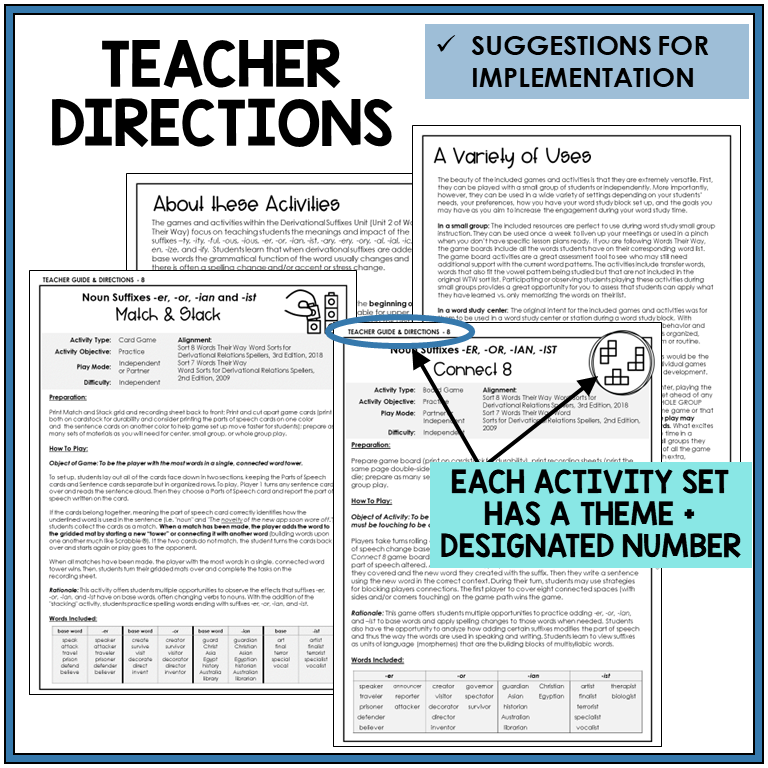 Teacher directions and suggestions for implementation