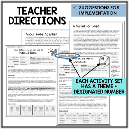 Teacher directions and suggestions for implementation