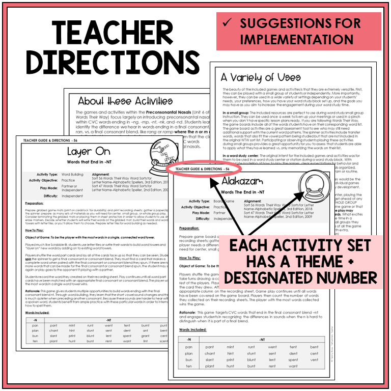 Teacher directions and suggestions for implementation