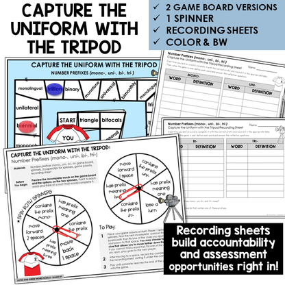 Capture the Uniform with the Tripod board game for number prefixes MONO-, UNI-, BI-, TRI-